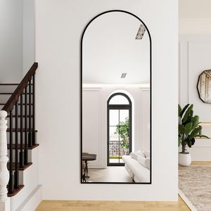 Miroir sur pied moderne arqué pleine longueur 26"x71" Verre incassable Cadre en aluminium noir - Product Image 3