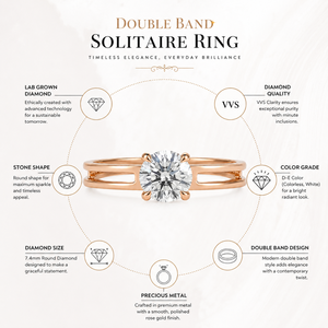 Bague à double bande avec diamant cultivé en laboratoire rond |   Bague solitaire en or rose 14 carats |   Bijoux élégants pour fiançailles et anniversaire, diamant VVS - Product Image 5