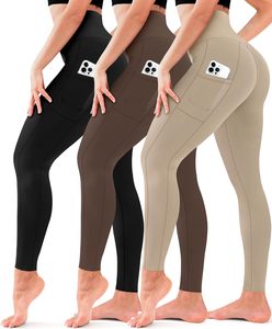 Leggings pour femmes à taille haute, couleur unie, tissu tricoté extensible, confortables, respirants, pantalons de sport pour le yoga et l'entraînement - Product Image 3