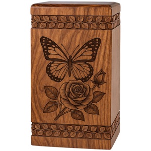 Urna de cremación de madera con diseño de mariposa y rosa, recuerdo conmemorativo hecho a mano para cenizas humanas, tamaño mediano 9x5.5, caja para urna. - Product Image 1