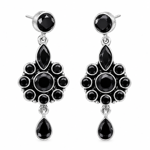 Trusted Supplier Black Onyx <b>Oxidized</b> Silver Bohemian Flower Drop Earrings Brass Ethnic Wedding Jewelry Wholesale - Product Image 1