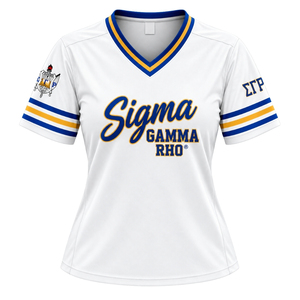 Camiseta de Hockey para Mujer Sigma Gamma Rho, Blanca con Gráfico de Letras Griegas, Cuello en V, Manga Corta, Uniforme Deportivo para Hermandad - Product Image 1