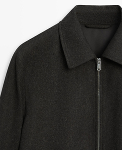 Chaqueta Blusón de Lana para Hombre, Cierre de Cremallera, Cuello Camisero, Color Negro Sólido, Ropa Casual de Invierno, Bajo MOQ 2026, Venta al Por Mayor - Product Image 3