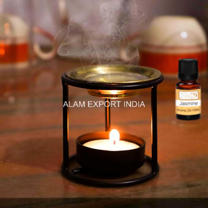 Brûleur d'encens et diffuseur d'arômes religieux essentiels en laiton rond sur support en fer au design épuré, finition noire, pour la décoration intérieure - Product Image 4