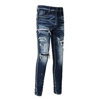 Jean en denim pour homme coupe décontractée style urbain classique, coton premium, bouton uni, durable, délavé, broderie, automne hiver