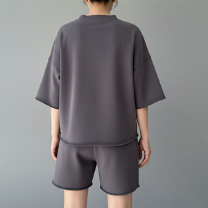 Conjunto de 2 Piezas para Mujer, Top Corto y Pantalones Cortos, 100% Algodón, Color Sólido, Bordado Vintage, Hombros Caídos, Estilo Oversize, Gran Venta - Product Image 5