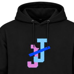 Sweat-shirt à capuche noir brodé avec logo, manches longues, cordon de serrage, poche kangourou, style streetwear décontracté - Product Image 2
