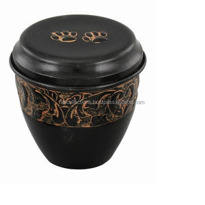 Urna para mascotas de latón y cobre antiguo, forma ovalada con marca de pata grabada e imágenes en la tapa superior, ataúd para mascotas de estilo Vintage de calidad superior - Product Image 4