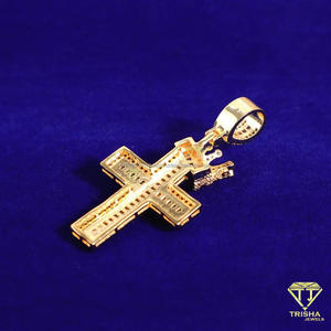 Fully Flooded Cross Pendant Necklace with VVS Moissanite Diamonds and Crown Detail in 925 Sterling Silver - Product Image 4