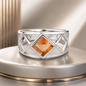 Anillo de Plata de Ley 925 con Citrino de Valore Jewels para Mujer - Diseño Moderno con Bisel Cuadrado y Banda Geométrica Recortada - Product Image 3