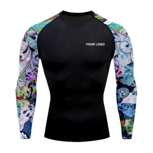 "Men's Anti UV Rash Guard Long Sleeve Swim Shirt Sublimated Polyester Spandex Quick Dry <b>Surfing</b> Beach Wear OEM ODM Wholesale" - Product Image 1