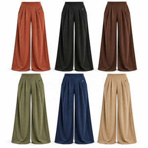 Pantalons de loisirs à jambes larges et palazzo pour femmes |   Vert Bleu Kaki Noir Brun |   Fabricant de vêtements de sport |   OEM ODM |   Logo personnalisé | - Product Image 5