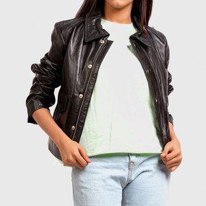 Fashion Custom Quilted Cropped Genuine Sheep Skin Leather Winter Motorcycle Jacket for Women with Custom Logo Design - Product Image 6