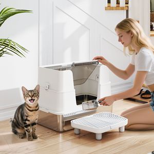 XL Stainless Steel Litter <b>Box</b> for Big <b>Cats</b> 100 Degrees Flip Top Scoop Step Top Side Entry Enclosed <b>Cat</b> Litter <b>Box</b> & Accessory - Product Image 2