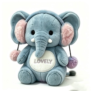 Peluche de elefante blanco personalizado, peluche de elefante con orejeras rosas y esponjosas, orejeras de elefante con pompones de dos colores. - Product Image 4