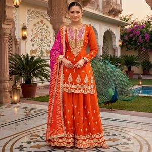 Conjunto de palazzo de seda Chinnon premium listo para usar con dupatta con estampado digital, talla única, cosido por Royal Export - Product Image 2