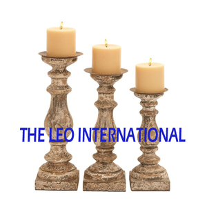 Set of 3 Natural Color Exclusive Design Decorative Candle Stand for Sale Mango Wood Square Shape Candle Holder - Product Image 2