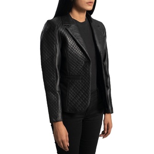 Chaqueta Blazer Negra Clásica de Piel de Oveja Genuina para Mujer, Elegante, Corte Entallado, Ropa Formal de Oficina, Cuello de Solapa, Dos Botones - Product Image 2