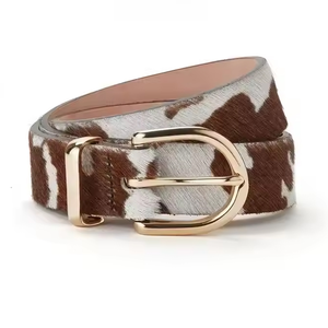 Ceinture en cuir de vachette à poils, imprimé animal, boucle ardillon décontractée, boucle rectangulaire en cuivre, pour hommes, femmes et enfants - Product Image 4