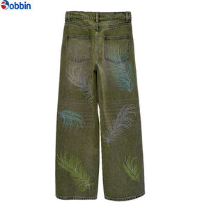 Jeans décontractés pour femmes, taille haute, imprimés, coupe large, en denim premium, avec détails diamant, amples et respirants - Product Image 6