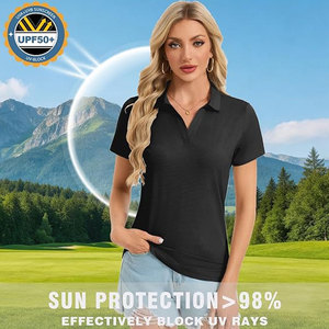 Polo à manches courtes pour femme, col en V, coupe ajustée, haut de travail décontracté et professionnel avec tissu à séchage rapide, protection solaire UPF 50+ - Product Image 4