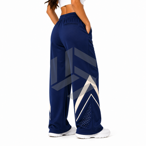 Women's Mid Waist Flat Front Wide Leg Solid Color Loose Fit Sporty Joggers Breathable Knitted Pants Spring Style - Product Image 2