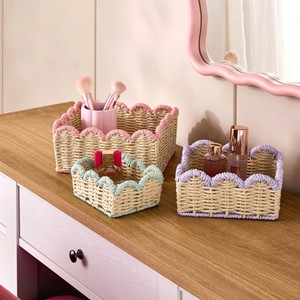 Top Selling Wholesale Handcrafted Woven Scalloped Vanity <b>Makeup</b> Storage Basket <b>Tray</b> Set For Home Hotel Bathroom Desktop Decor - Product Image 1
