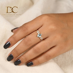 Dhruvansh Creations 9k Solid <b>Gold</b> Lab Grown Diamond Lab Grown Paraiba Tourmaline Prong <b>Set</b> Kite-Shaped Cocktail <b>Ring</b> Trendy - Product Image 2