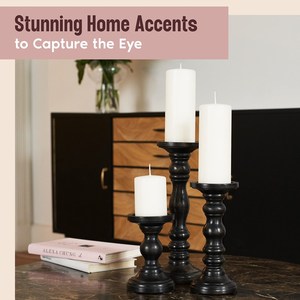 Ensemble de 3 porte-bougies en bois de manguier noir faits à la main, design élégant sur pied tourné, pour une décoration de table de luxe - Product Image 4