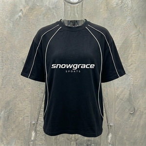 Camiseta de Manga Corta Extra Grande para Hombre Snowgrace con Ribete en Contraste, Estilo Deportivo, Tejido Jersey, Cuello Redondo, Diseño con Letras Impresas - Product Image 5