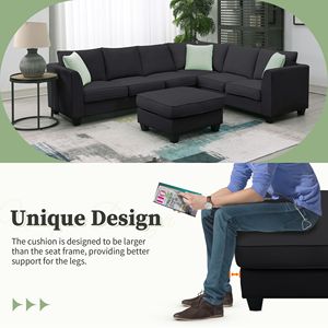 Divano Componibile Modulare 112*87 Pollici con Pouf, Set da Soggiorno a 7 Posti con Divani a L in Tessuto - Product Image 5