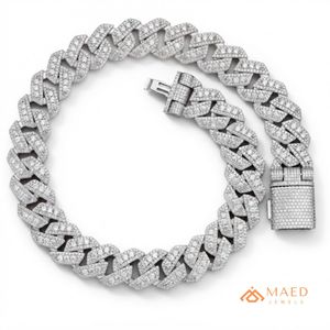 สร้อยคอเงินแท้ 925 ประดับมอสซาไนต์ ดีไซน์แบบ Cuban Link  เครื่องประดับแฟชั่นสำหรับผู้หญิงและผู้ชาย  งานจิวเวลรี่ชั้นดีจากนิวยอร์ก  ดีไซน์ทันสมัยคลาสสิก - Product Image 1