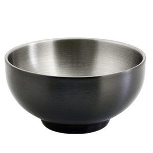 Bol de service rond en métal au design incroyable, finitions noir et argent, parfait pour servir des salades et des soupes, fait à la main - Product Image 1