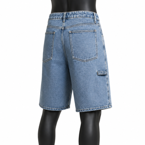 Shorts en jean pour hommes sur mesure, coupe ample, bleu délavé, fabricant OEM ODM, vente en gros - Product Image 4