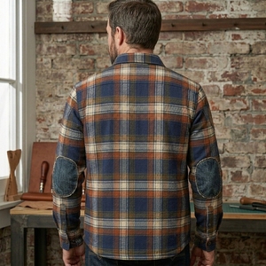 Wholesale Men Plaid <b>Flannel</b> Shirt <b>Jacket</b> Turn-down Collar Button Closure Workwear Style Patch Design Autumn Wear <b>Flannel</b> <b>jackets</b> - Product Image 5