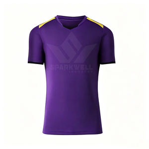 เสื้อฟุตบอลผู้ชายสีม่วง คอวี แขนสั้น ระบายเหงื่อ แห้งเร็ว ผลิตจากโพลีเอสเตอร์ รับสั่งทำชุดทีมฟุตบอล - Product Image 5