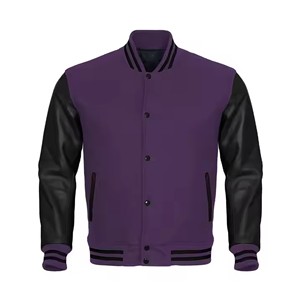Chaqueta universitaria estilo Letterman de béisbol, mangas de lona blancas, cuerpo de lana morada, talla XL, cuello alto, invierno, geométrica - Product Image 2