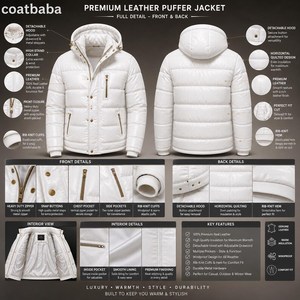Veste d'hiver matelassée à capuche pour homme, veste blanche rembourrée, veste décontractée pour l'extérieur - Product Image 6