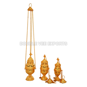 กระถางธูปโบสถ์รัสเซียทองเหลืองพร้อมโซ่ | เครื่องหอมออร์โธดอกซ์-Vee สองครั้ง - Product Image 2