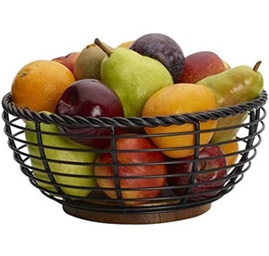 Panier à fruits rond en fil métallique noir, design frais et moderne, de bonne qualité, à acheter en ligne en Inde - Product Image 1