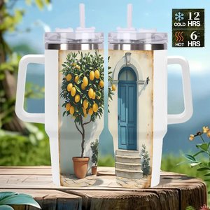 Custom Branded Tumbler 40oz Stainless Steel Travel <b>Mug</b> With Lemon Door Design For Outdoor Use - Product Image 2