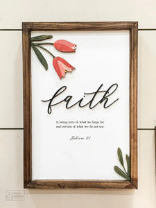 Set of 3 Tulips "Faith - Hope - Love" Wooden Decor Paintings: Exquisite 3D Raised Lettering on Natural Wood Frames - Product Image 4