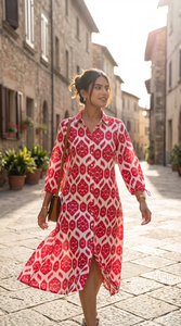 Robe chemise imprimée de qualité supérieure, robe longue en coton pour femme, robe d'été décontractée, tissu léger et fluide, vente en gros - Product Image 4