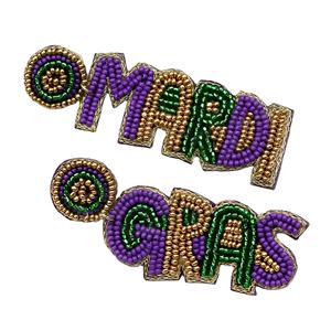 Pendientes de cuentas festivos de Mardi Gras hechos a mano, desfiles de oro verde púrpura, celebraciones, temporada de carnaval, joyería de gota de moda - Product Image 1