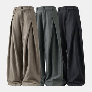 OEM 2026 Custom Pleated Design Wide Leg Pants Men's Autumn Straight Loose Vintage Street Casual <b>Trousers</b> - Product Image 5