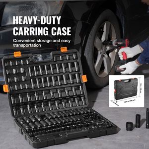 Set di chiavi a bussola a impatto da 130 pezzi, attacco da 3/8 e 1/2 pollici, metrico e SAE, in acciaio legato Cr-Mo a 6 punte con indicazione facile, per riparazioni auto, misure 22mm e 18mm - Product Image 5