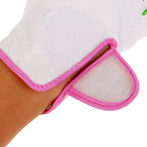 Guantes de golf blancos con dedos rosas y coloridos, antideslizantes, transpirables, de microfibra, unisex, con cierre de tirar. - Product Image 3