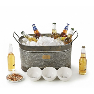 Seau à glace galvanisé en métal avec poignées, bac à boissons, panier refroidisseur de vin et de bière style ferme pour événements, fêtes et fournitures de traiteur - Product Image 3