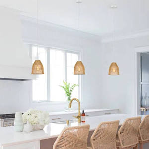 Linear Vertical Spoke Straw Pendant Light Cover <b>Small</b> <b>Bell</b> Dome Rattan Lampshade Ceiling Hanging Chandelier - Product Image 4