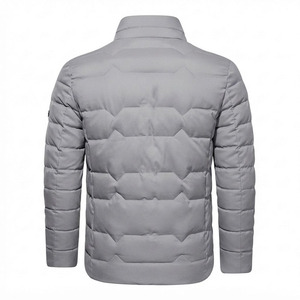 Custom Men's Premium Light Grey <b>Quilted</b> Puffer Jacket Stand Collar Warm Thick Insulated Winter Coat Slim Fit Casual Outdoor - Product Image 2